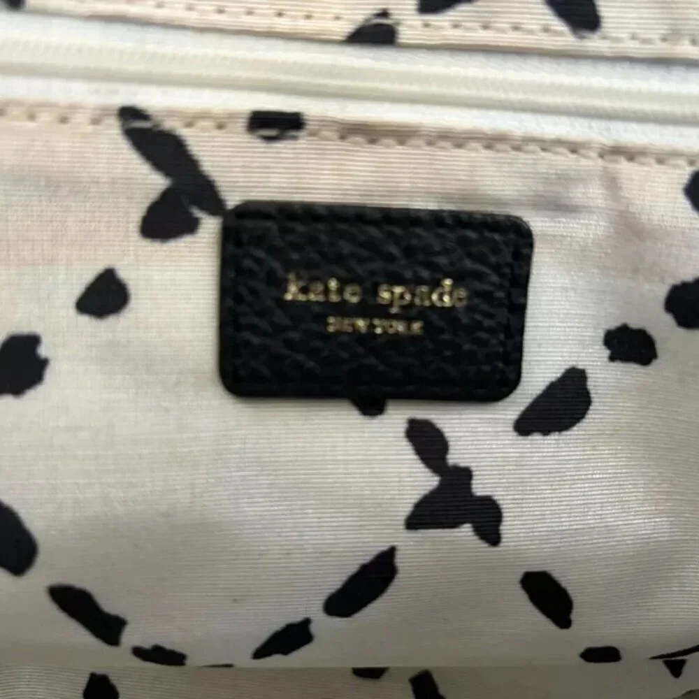 Kate Spade Handbag Leather Tote Black Large Satchel ShoulderBag Purse W-12" H-8. - Picture 7 of 13
